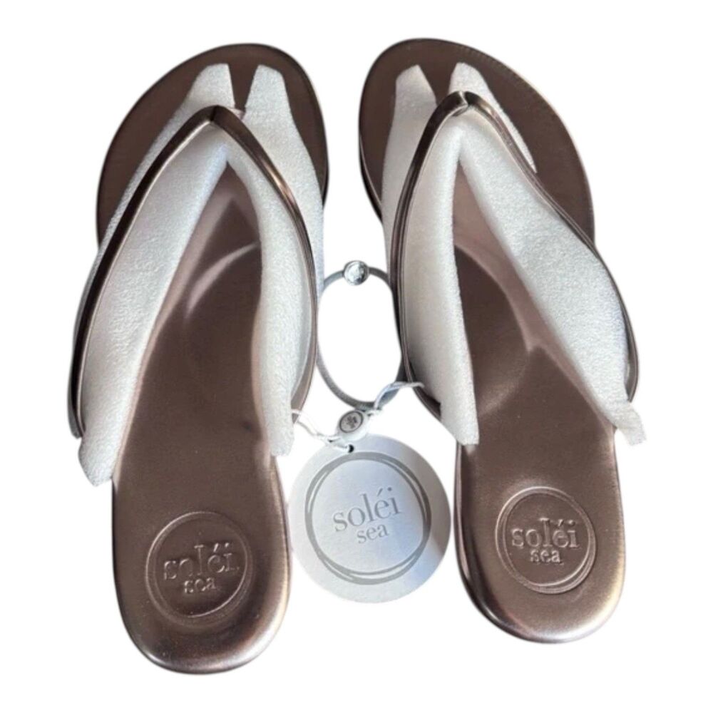 FREE PEOPLE SOLEI SEA Sz 9 (8-8.5) Around Town Metallic Pewter Flip Flop Sandal - Picture 5 of 8